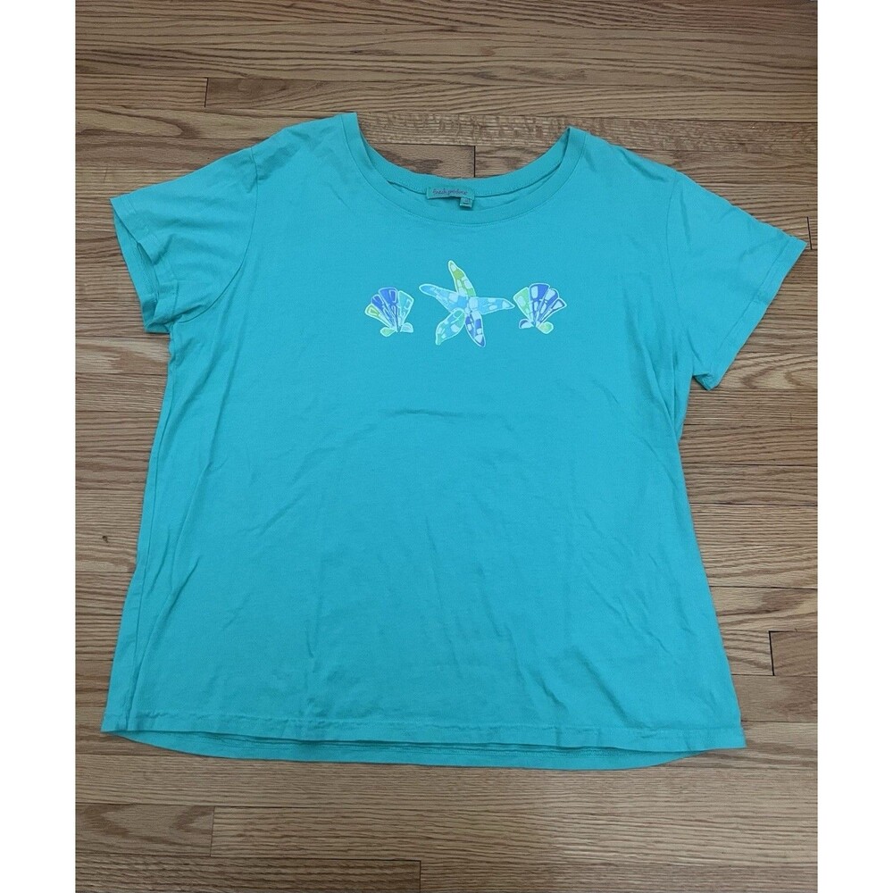 Fresh Produce Turquoise Tee Shells Summer Crew Neck Women's Size XL Made in USA